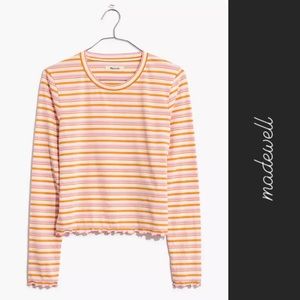 Madewell Ruffle-Edge LS Tee Clyde Stripe NWOT • L